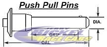 Push Pull Pins Button Head 3/8" Diameter, 4.000 Grip, Overall Length 4.405"